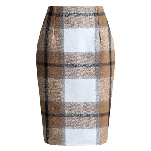 2024 Fall/Winter High Waist Wool Plaid Skirt for Women - Casual and Bodycon — 03 Khaki