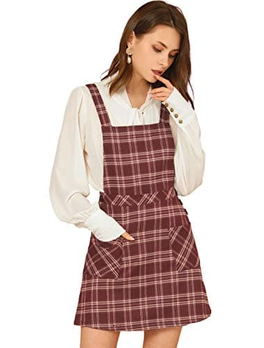 Women's Christmas Plaid Tartan Pinafore Dress — Burgundy