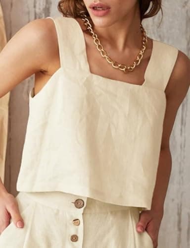 IDEALSANXUN Women's Summer Linen Square Neck Tank Top
