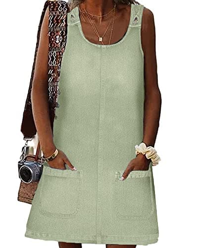 BZB Women's Casual Sleeveless Denim Overall Dress with Pockets — Light Green