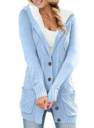 Sidefeel Women's Hooded Fleece Cardigan Winter Coat with Pockets — Hooded Sky Blue