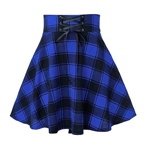 2024 Gothic Plaid Mini Skirts for Women - Short High Waist — Plaid Blue