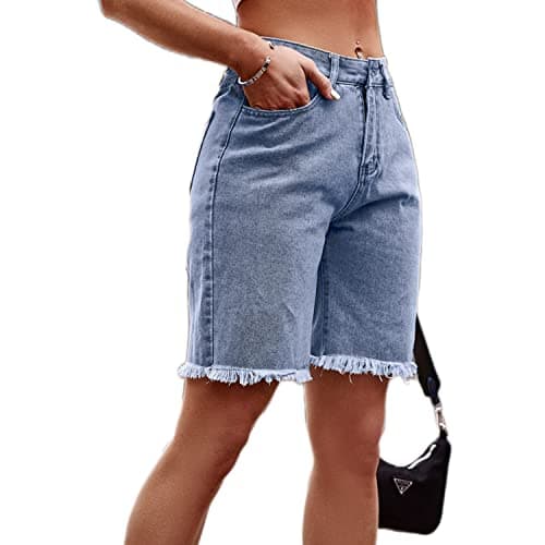 Sumleno Women's High Waist Y2k Denim Jorts Shorts — Raw Hem