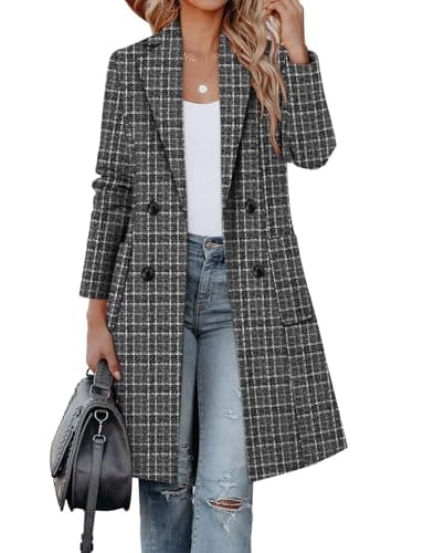 CHICZONE Women's Mid-Length Notch Lapel Double Breasted Wool Coat Winter Overwear — A-plaid Grey