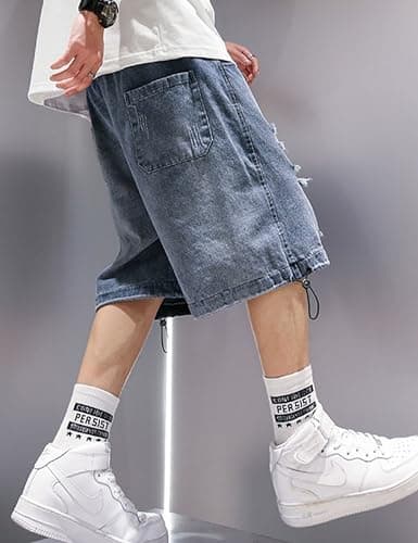 FCOOLYEET Mens Y2K Ripped Baggy Shorts Aesthetic Jeans