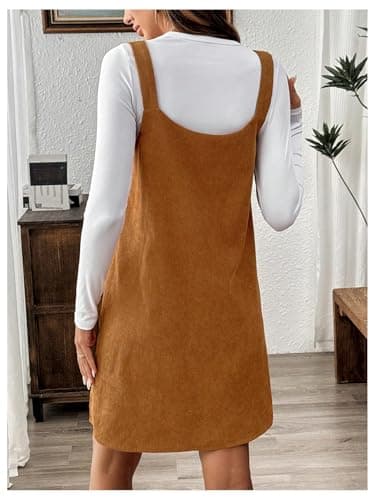SOLY HUX Women's Corduroy Button Front Sleeveless Pocket Short Dress