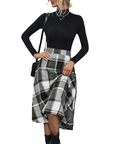 Pemieer High Waist Wool A-Line Tartan Midi Skirts