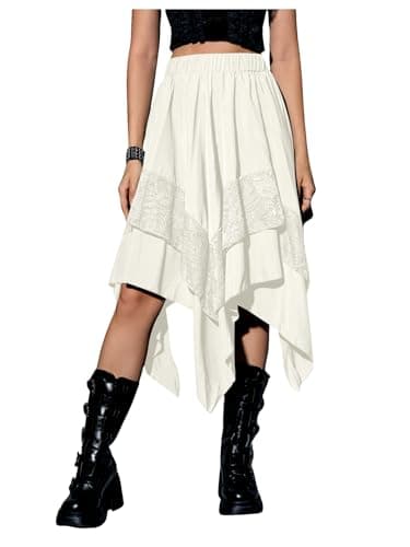 Verdusa Women's Y2K Contrast Lace Layered Midi Skirt — Beige