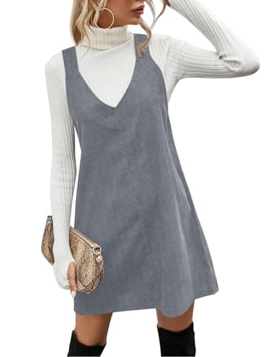 Koinshha Women's Corduroy Mini V-Neck Pinafore Overalls