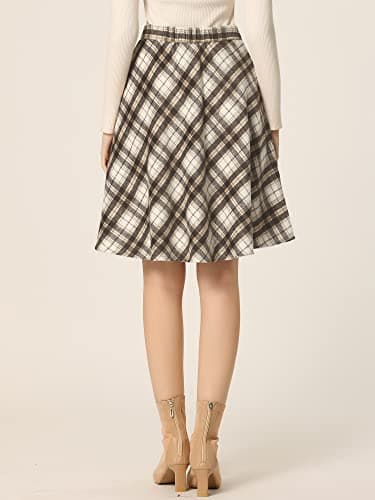Women's Plaid Elastic Waist Knee Length Skirt