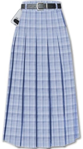 Sangtree Girls A-Line Pleated High Waist Fashion Skirt — Blue Plaid