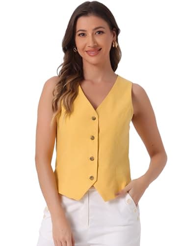 Allegra Linen Vest for Women's Summer Fashion V-Neck Crop Top — Yellow