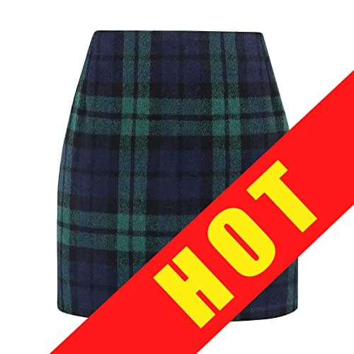 Women's Plaid Wool Mini Skirt for Fall and Winter — Green