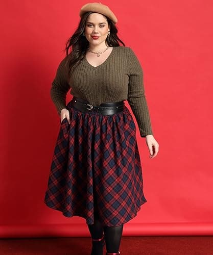 Carcos Plus Size High Waist Flowy A-Line Mini/Midi Skirt XL-5XL