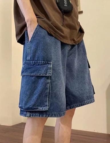 Fexrory Men's Y2K Blue Denim Shorts