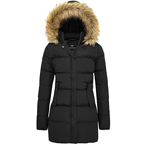 FARVALUE Women's Winter Warm Parka Jacket Puffer Thicken Hooded Coat — Black