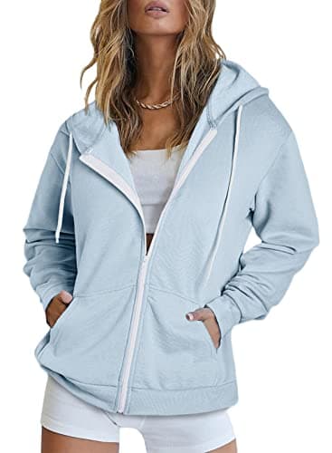 Women's Zip Up Hoodie Sweatshirt Jacket Coat — A Sky Blue 3