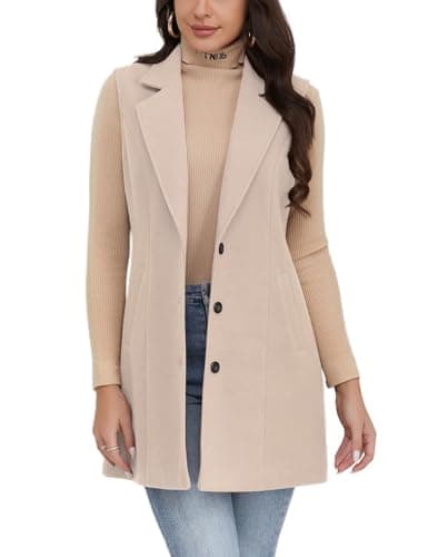 IDEALSANXUN Women's Plaid Sleeveless Blazer Jacket for Fall Winter — Pure Beige