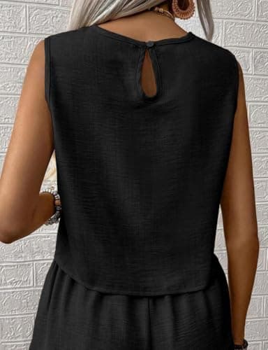 IDEALSANXUN Women's Cropped Linen Tank Top Casual Pullover Vest Shirt