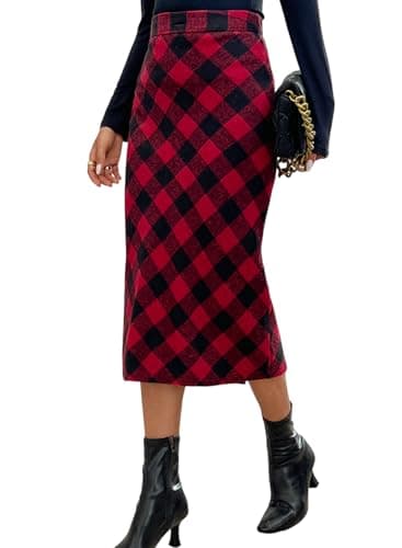 RANPHEE Womens Vintage Flannel Plaid Midi Skirt — Red and Black Buffalo
