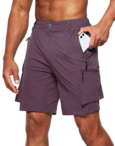 Men's Pudolla Quick-Dry Hiking Cargo Shorts with Multi Pockets for Camping and Travel — Eggplant
