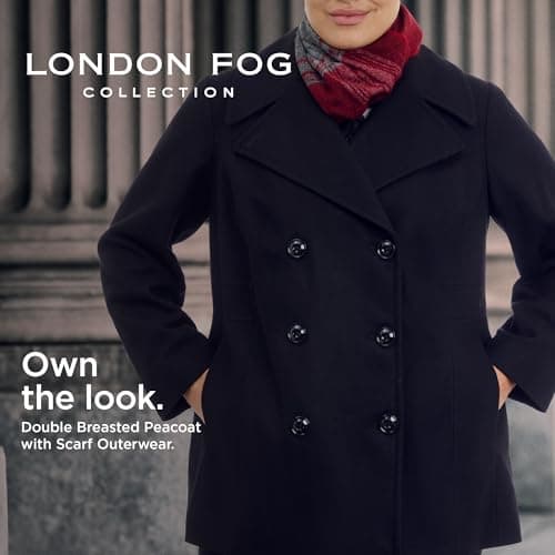 Women's Plus-Size LONDON FOG Double Breasted Peacoat with Scarf