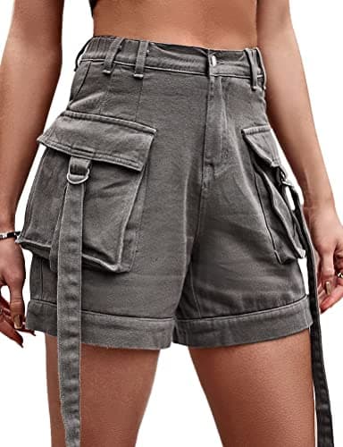 High Waist Baggy Cargo Denim Shorts with Pockets