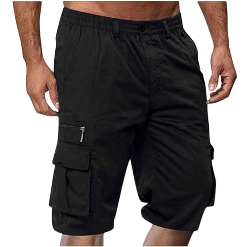 2024 Men's Elastic Waist Cargo Shorts Loose & Multi Pockets — A01_black