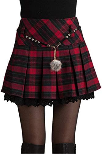 Chouyatou Women's Plaid Wool Blend A-Line Pleated Skirt with Side Zipper