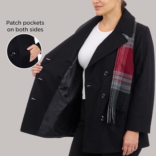 Women's Plus-Size LONDON FOG Double Breasted Peacoat with Scarf