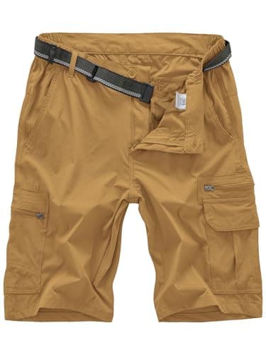 Jessie Kidden Men's Lightweight Quick Dry Water Resistant Fishing Hiking Shorts — Yellow Brown