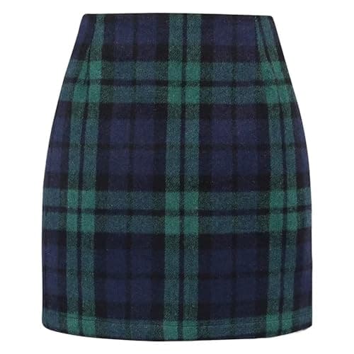 DAYINKEE Women's High Waisted Plaid Bodycon Mini Skirts — Dark Green