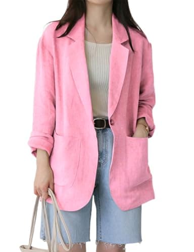 Lightweight Linen Blazer for Women — Pink