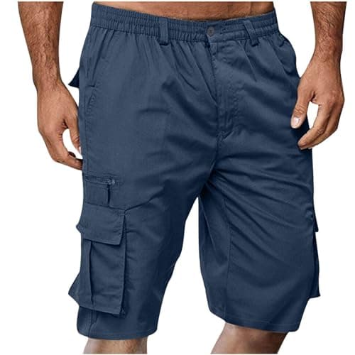 2024 Men's Elastic Waist Cargo Shorts Loose & Multi Pockets — A09_navy
