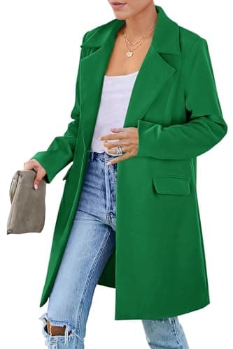 PrettyGarden Women's 2025 Long Sleeve Blazer Jackets Lapel Pockets Casual Work Outerwear — Green