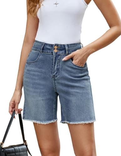 TOSATISFINE Women's High-Waisted Stretch Jean Shorts — Blue-high Waisted