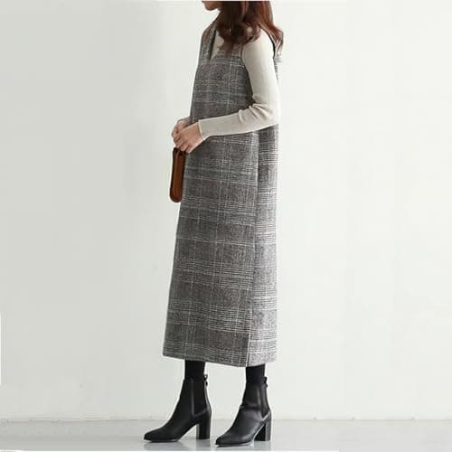 Chouuya Women's Plaid Wool Midi Business Dress