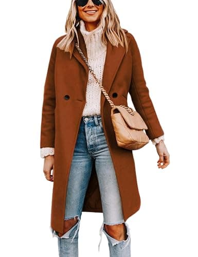 Tanming Women's Mid-Length Wool Blend Notch Lapel Trench Coat — Caramel