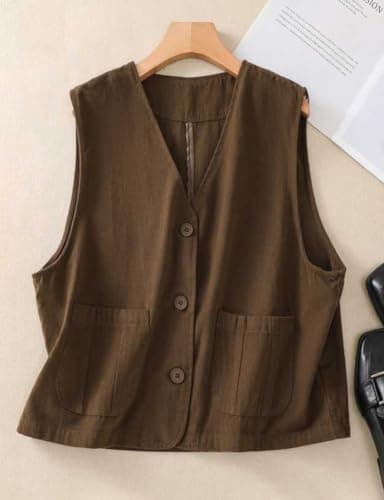 Womens Linen Button Down Sleeveless Blazer