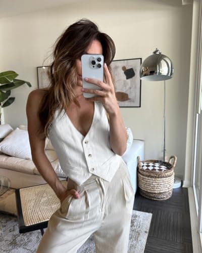 Mina Self Women's Linen V-Neck Tank Top Lightweight Cut-Cropped Casual Beach Vacation Corset Top