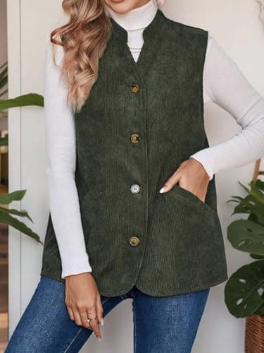 IDEALSANXUN Women's Corduroy Vest for Fall Winter Casual Button-Up Sleeveless Tops