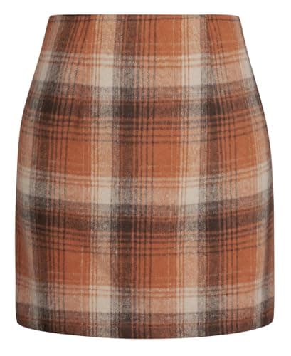 Kate Kasin 2025 High Waisted Casual Plaid Pencil Skirt for Women — Orange