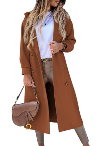 BZB Women's Elegant Double Breasted Pea Coat Winter Wool Blend Notched Collar — Caramel