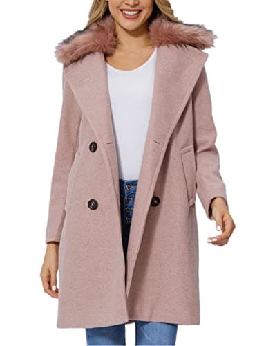 Bellivera Women's Wool Blend Winter Trench Coat — Pink With Collar