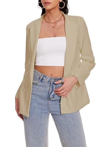 Nomad Women's Cotton Linen Blazer Long Sleeve Fall Casual Work Jackets — Khaki