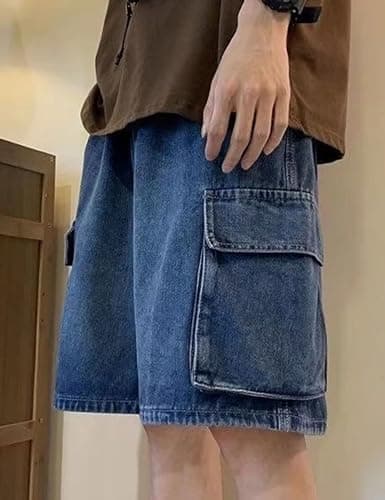 Fexrory Men's Y2K Blue Denim Shorts