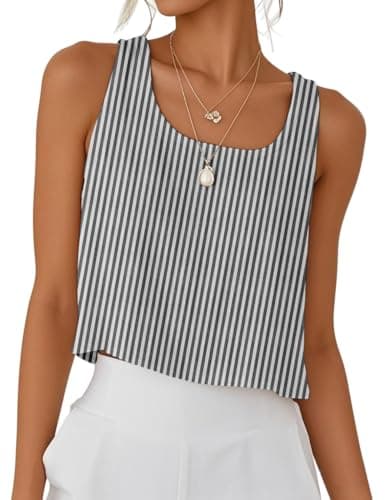 IDEALSANXUN Women's Cotton Linen Crop Top Summer Sleeveless Tops — Striped Black