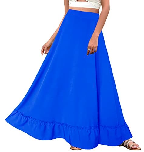 Afibi Women's Plus Size Vintage High Waist Maxi Skirt with Pockets — Blue