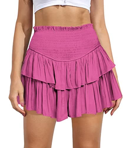 High Waist Ruffle Mini Skirt Women's Fashion — Magenta Red