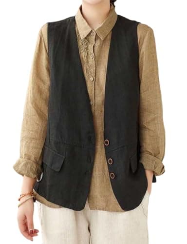 IDEALSANXUN Lightweight Cotton Linen Vest for Women Spring SummerWAISTCOAT